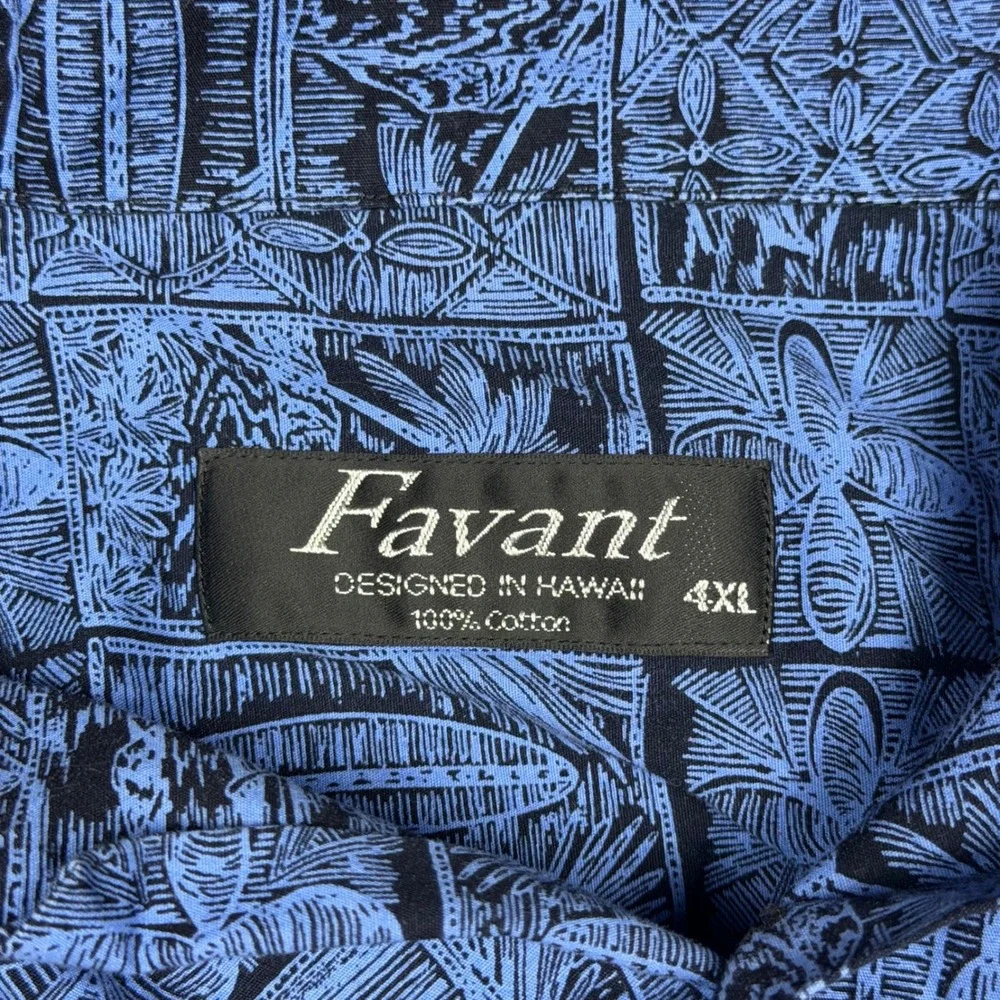 Favant Hawaiian Shirt‎ Men's 4XL Blue Tiki Aloha Button Up Designed in Hawaii